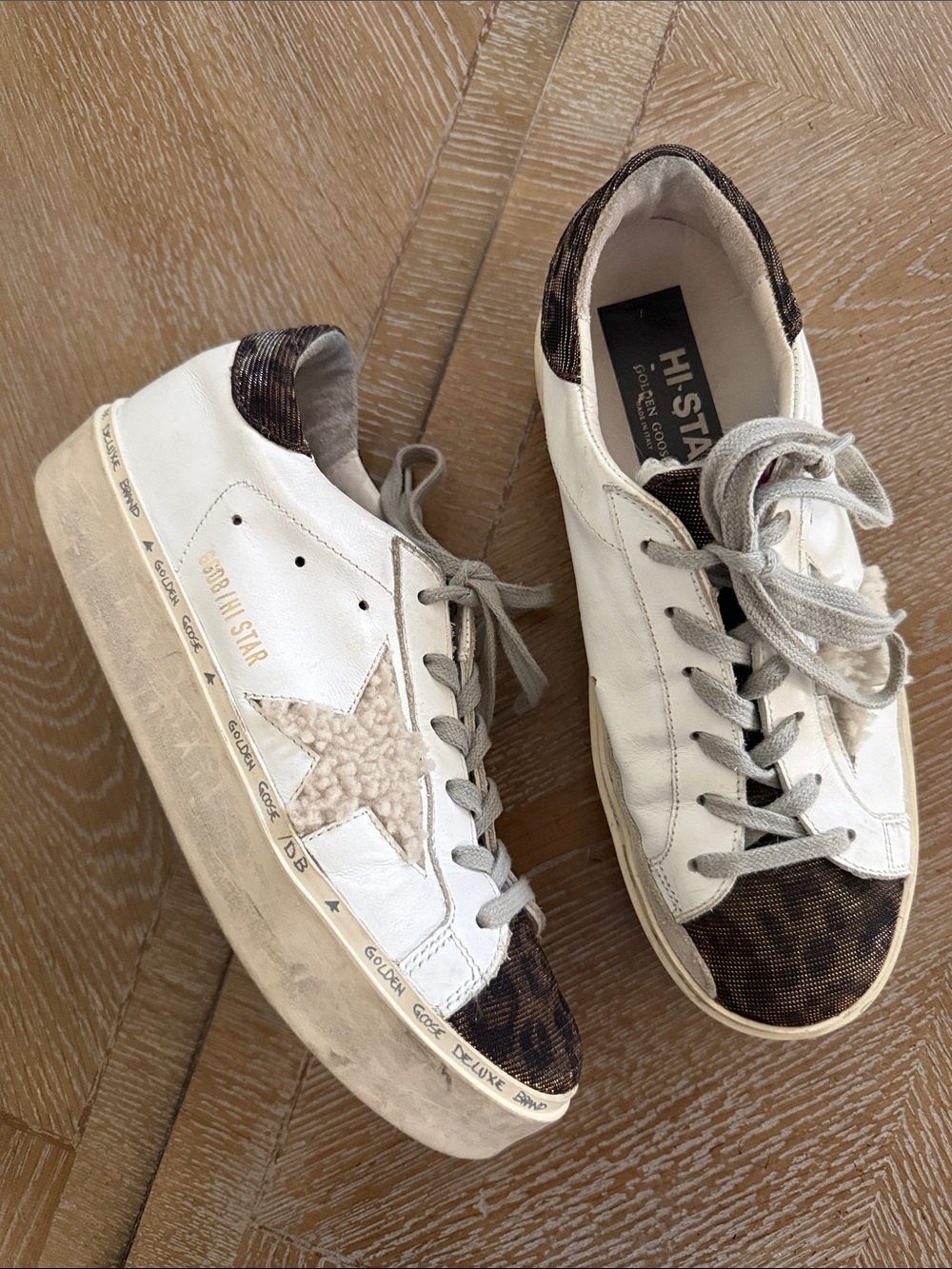 Golden Goose White, Brown & Pink Superstar Low-Top Leopard Sneakers 37